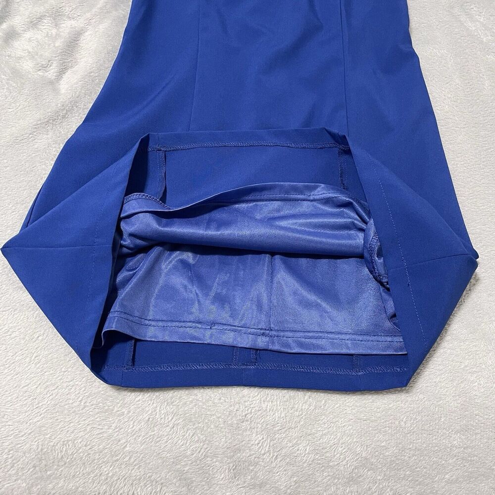 Mini Dress Womens Medium Royal Blue Flutter Gathered Sleeve Round Neck Belt - Picture 3 of 9